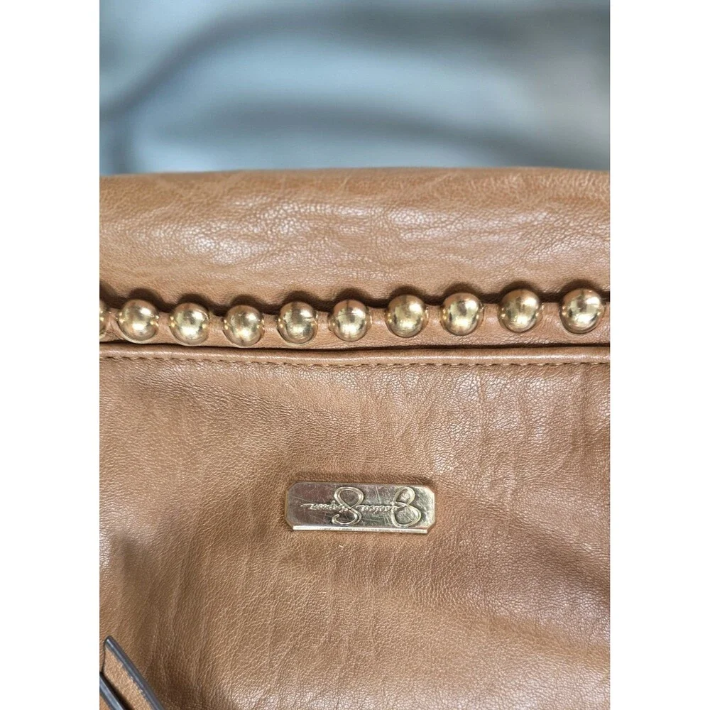 Jessica Simpson Cognac Studded Hobo Shoulder Bag Boho Y2K Feather Charm Purse